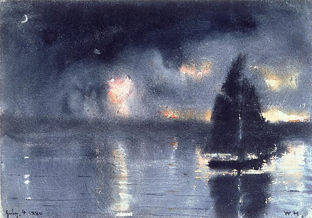 Winslow Homer -- Sailboat and 4th of July Fireworks